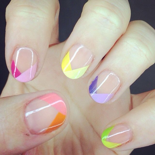 Angled multicolour French manicure ♥Nail Art ♥ #nail #nails #nailart #unha #unhas #unhasdecoradas