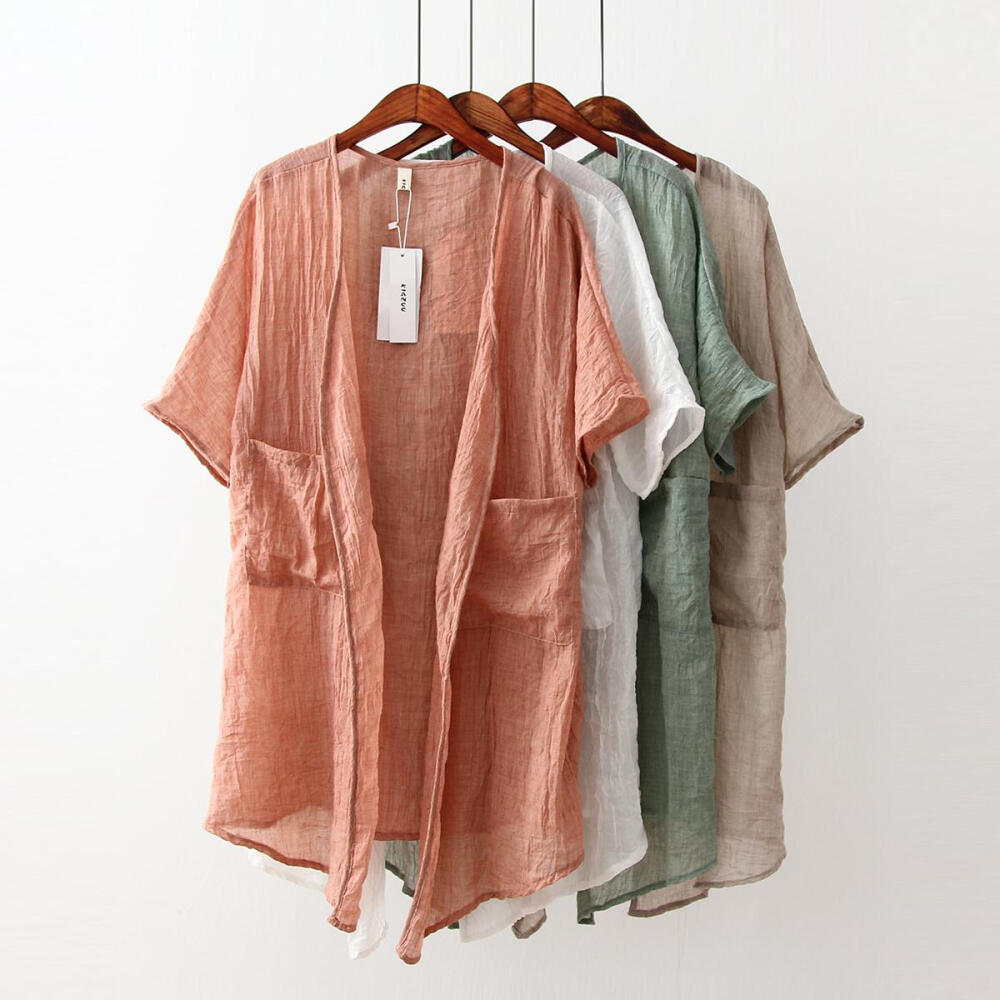 MEAKU 2015夏季棉麻女开衫外套薄款文艺防晒开衫中长款短袖空调衫