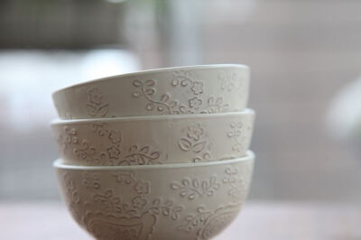 5折优惠/创意花朵浮雕陶瓷碗/米饭碗/汤碗/美式乡村奶白色餐具