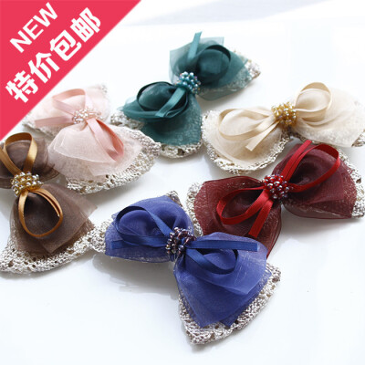 9.9包邮韩版蕾丝蝴蝶结发饰头饰品韩国水钻头花边夹鸭嘴发夹批发