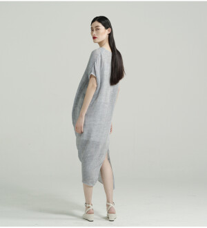 独立原创设计亚麻连衣裙 天然舒适透气长款夏袍棉麻文艺气质长裙