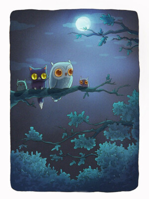 Alena Tkach童话风格的小黑猫插画作品