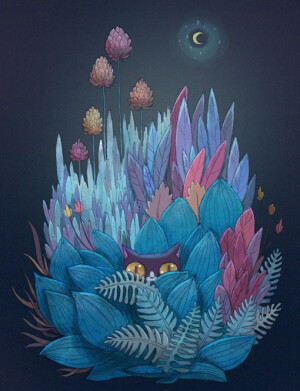 Alena Tkach童话风格的小黑猫插画作品