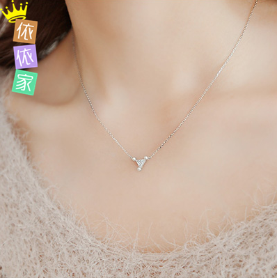 韩国进口925银 三角水晶 水钻迷你珍珠锁骨链 短项链 女