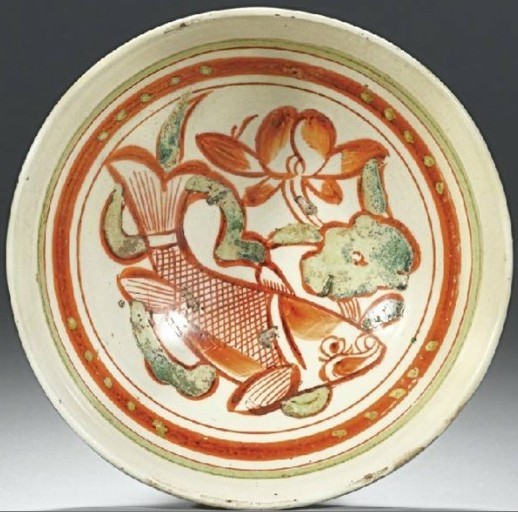 金—红绿彩鱼纹盘