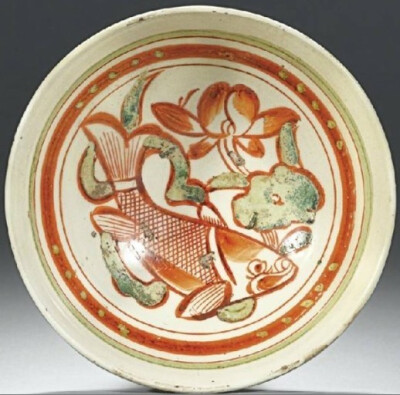 金—红绿彩鱼纹盘