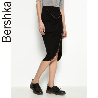 Bershka 2015春夏新品女士拉链装饰高腰长款筒裙 00660810