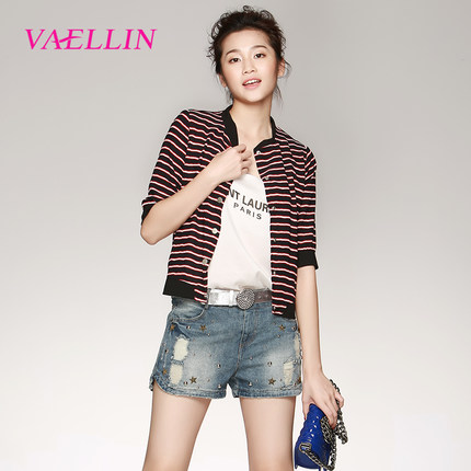 VAELLIN/梵依连2015夏季新款欧美高端女装上衣 欧洲站条纹外套女