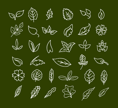 36款手绘树叶设计矢量素材，素材格式：AI，素材关键词：树叶,手绘,植物,叶子