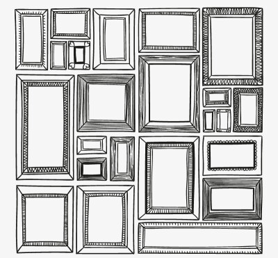 24款手绘镜框设计矢量素材，素材格式：AI，素材关键词：手绘,镜框,相框