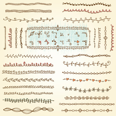 47款手绘花边与边角花纹矢量素材，素材格式：EPS，素材关键词：花纹,花边