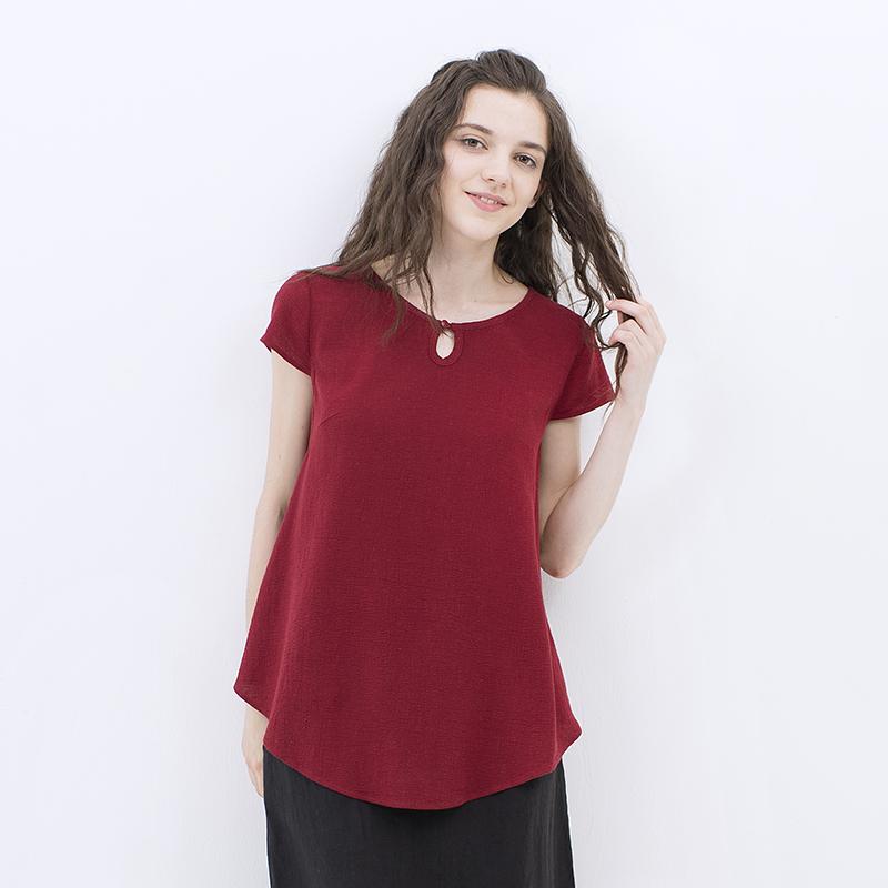 鱼岛主人2015夏季北欧简约红色短袖宽松衬衫346