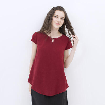 鱼岛主人2015夏季北欧简约红色短袖宽松衬衫346