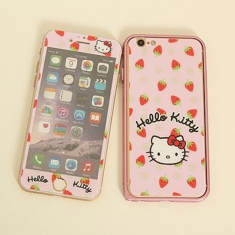 草莓Kitty猫iphone6彩膜6PLUS钢化彩膜iphone5s全屏钢化膜卡通膜