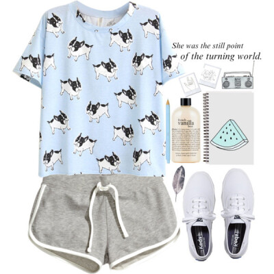 A fashion look from June 2015 featuring dog tees, h&amp;amp;m shorts and laced up shoes. Browse and shop related looks.