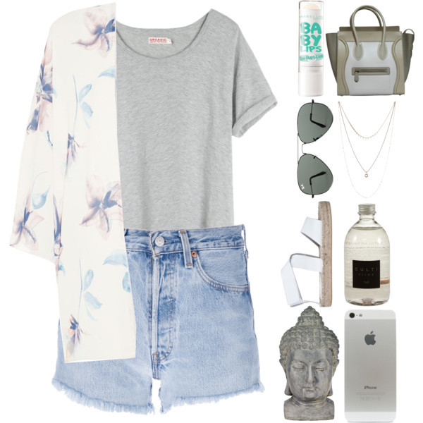 A fashion look from February 2015 featuring shirts &amp;amp; tops, short shorts and white sandals. Browse and shop related looks.