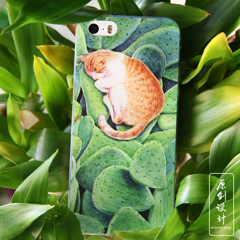 沉睡于仙人掌中的猫 iPhone6 Plus 手机壳?；た?可爱日系苹果5s