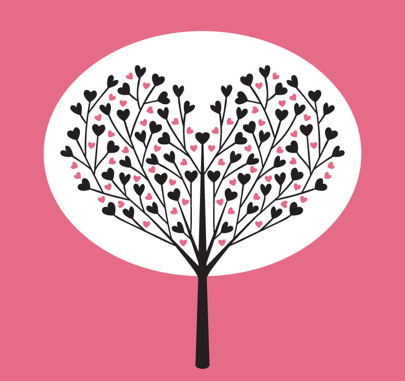 创意爱心枝杈树木设计矢量素材，素材格式：AI，素材关键词：爱心,树木,卡通,植物