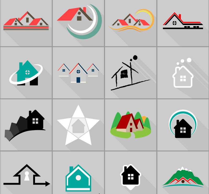 16款房地产标志设计矢量素材，素材格式：AI，素材关键词：标志,房屋,房地产