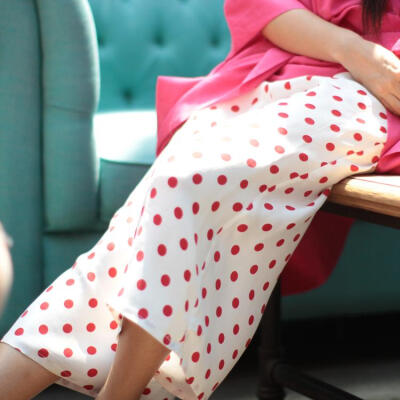 滋原设 夏季简约百搭复古波点铜氨丝阔腿八分裤 休闲裤 轻风