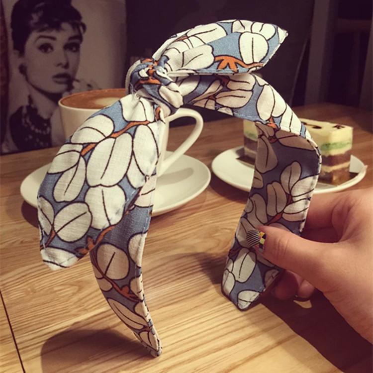 韩版高档发饰 复古树叶布艺百变兔耳朵蝴蝶结宽边发箍发带头箍女