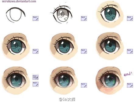 #绘画学习# 日系风眼睛的画法参考，从铺色到最终效果的过程绘制，转需学习~