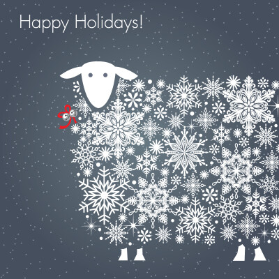 雪花绵羊假日背景矢量素材，素材格式：EPS，素材关键词：2015年,绵羊,雪花