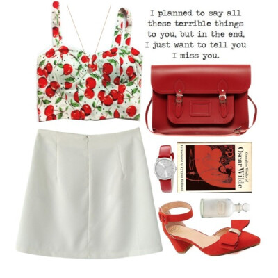 Top: http://lucluc.com/lucluc-white-cherry-printed-crop-top.html?… Shoes: http://lucluc.com/accessories/shoes/lucluc-orange-mid-heeled-suede-shoes.html?…