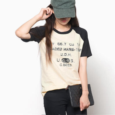 韩版字母宽松圆领套头插肩袖短袖休闲T恤 2015夏季女装