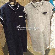 15夏季新款 灰色休闲运动翻领长款polo衫T恤衫修身百搭显瘦连衣裙