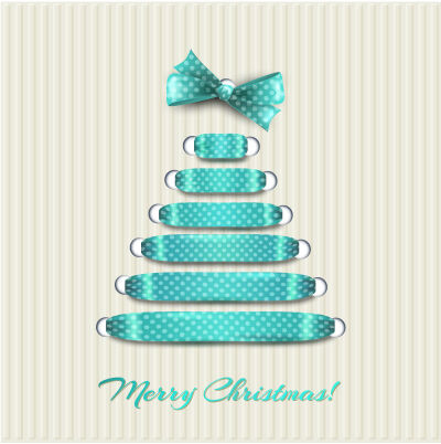 蓝色水玉点丝带圣诞树矢量素材，素材格式：EPS，素材关键词：丝带,蝴蝶结,圣诞树