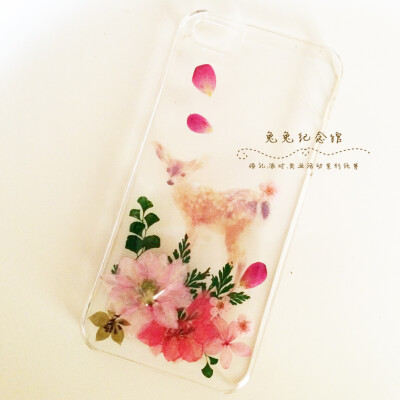 定制 森系梅花小鹿森女iphone苹果手机壳压花押花滴胶干花真花手工