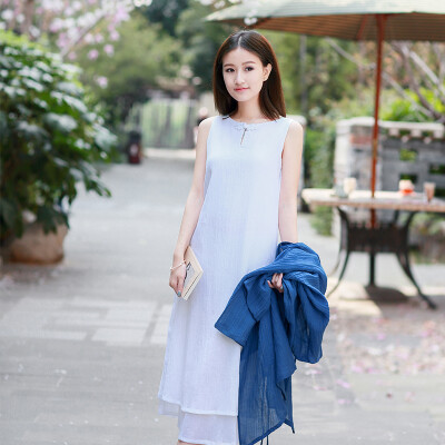 伶俐柠檬原创设计复古女装10559白色中国风连衣裙中长款文艺范