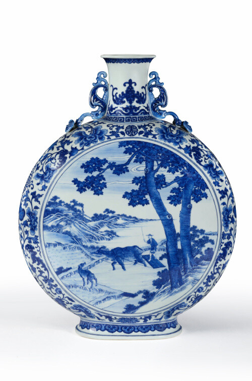 清乾隆青花春耕图双福如意耳特大抱月瓶高：59公分“琳琅观妙.元明清瓷珍