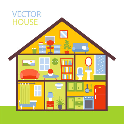 三层小别墅结构图矢量素材，素材格式：AI，素材关键词：家居,结构图,别墅