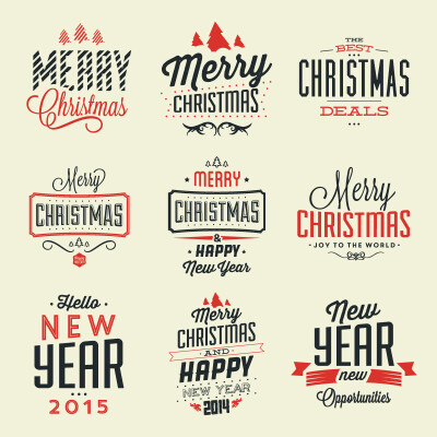 9款圣诞快乐艺术字矢量素材，素材格式：EPS，素材关键词：圣诞节,圣诞快乐