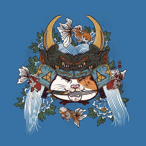 一组日本武士风格的猫咪插画图片看上去酷酷哒的喵星人不能乱惹啊
