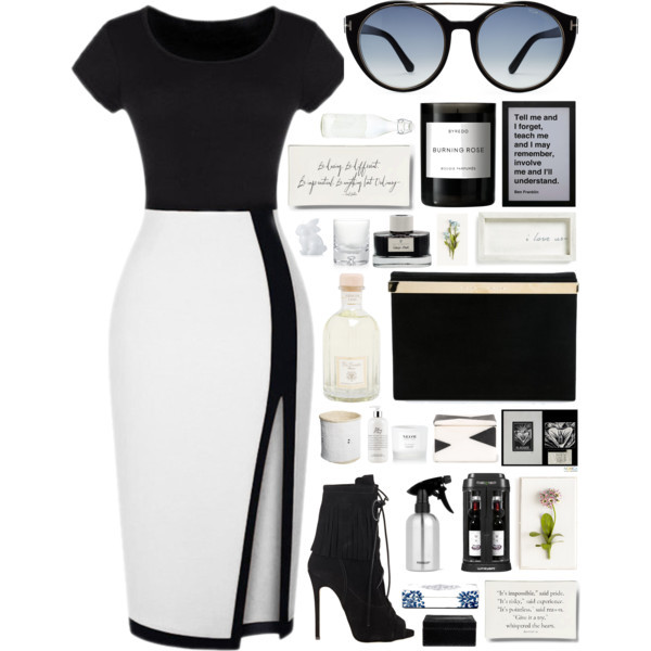 A fashion look from July 2015 featuring long cocktail dresses, short black boots and suede purse. Browse and shop related looks.