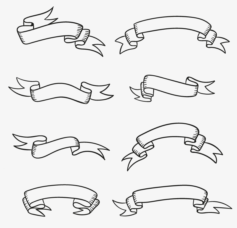 8款手绘丝带设计矢量素材素材格式ai素材关键词丝带手绘黑色