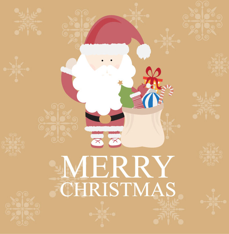 圣诞老人与礼包矢量素材，素材格式：EPS，素材关键词：礼包,雪花,圣诞节,圣诞老人