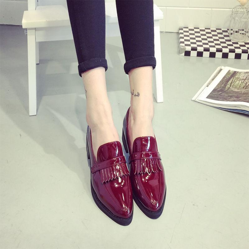 2015新韩流低跟单鞋尖头平底鞋时尚流苏休闲皮鞋女鞋潮