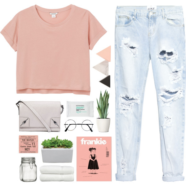 A fashion look from July 2015 featuring pink shirt, boyfriend jeans and pink handbags. Browse and shop related looks.