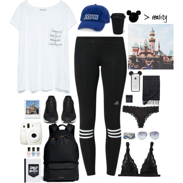 A fashion look from July 2015 featuring white tee, adidas sportswear and black bra. Browse and shop related looks.