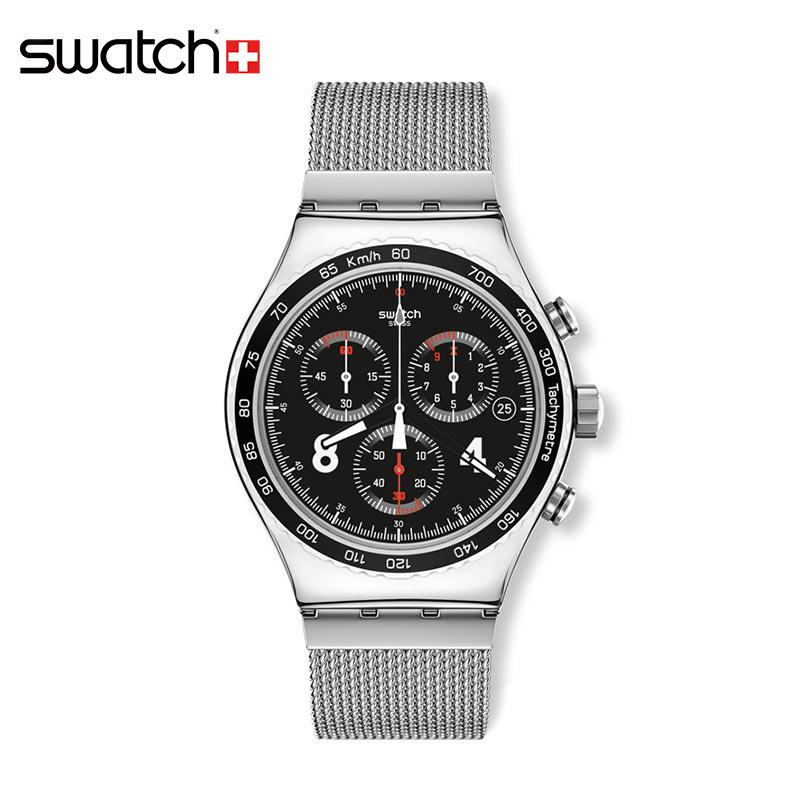 斯沃琪swatch手表时光机计时石英男表黑色yvs401g