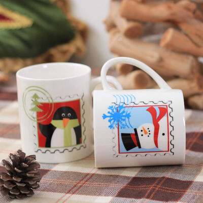绘生活 圣诞节送礼物 邮票雪人陶瓷马克杯办公杯子4色礼盒套装