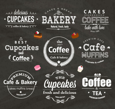 咖啡甜点艺术字标签矢量素材，素材格式：AI，素材关键词：咖啡,甜品,矢量字体