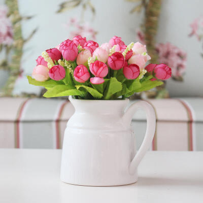 现代创意家居摆设简约陶瓷花器仿真造型假花迷你植物小壶花盆景