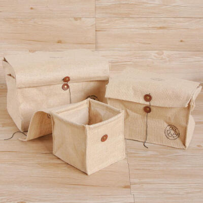 姣兰 日系和风zakka创意杂货 缠线棉麻布艺复古收纳盒 三个规格