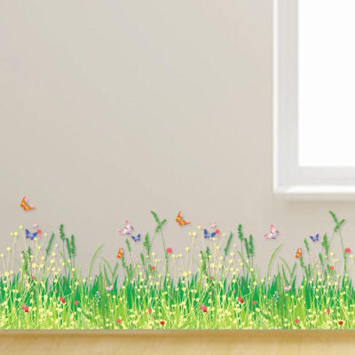 可移除墙贴纸春天的原野 踢脚线防水墙纸贴画客厅温馨卧室贴花