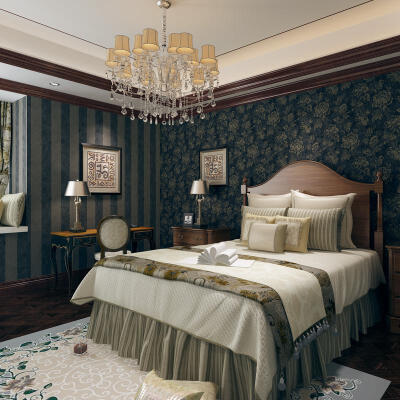 普纳墙纸 斑驳复古美式乡村大花纯纸壁纸 东南亚卧室客厅背景墙